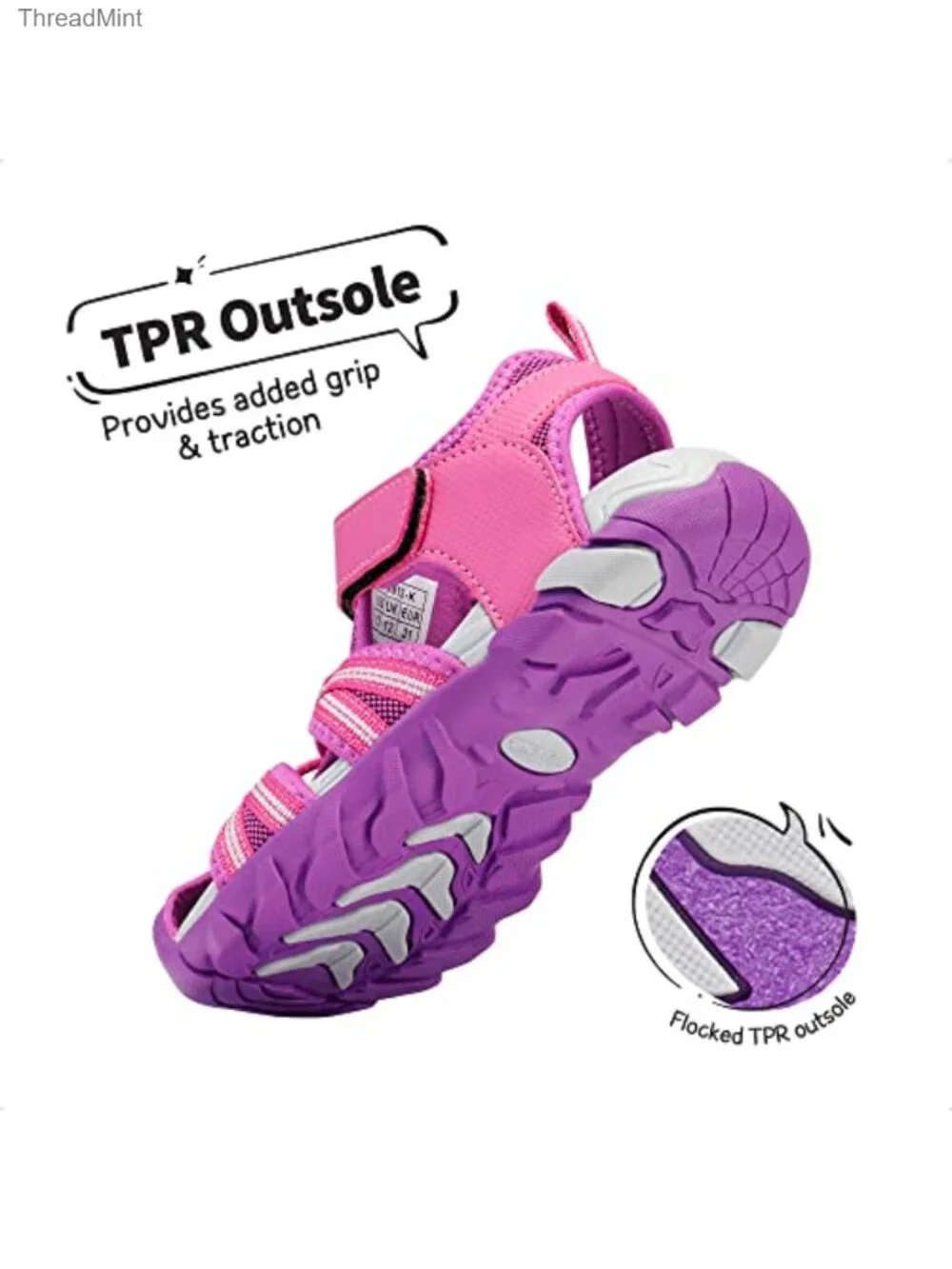 Kids Athletic Water Sandals Closed Toe Hook and Loop Quick-Dry